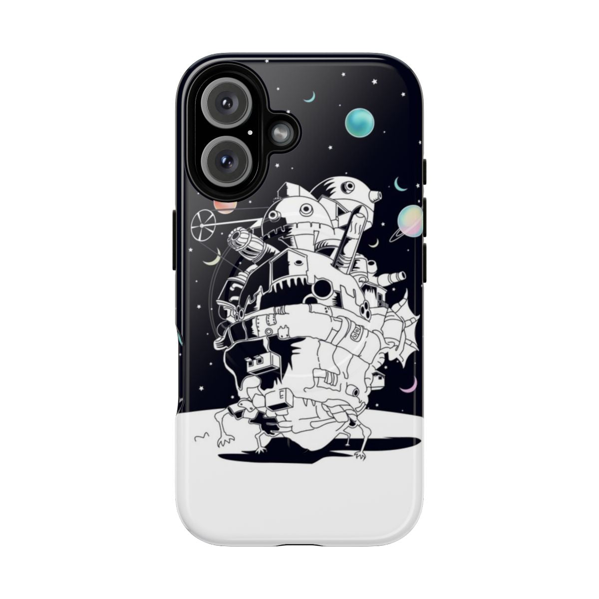 Magnetic tough phone case with a fantasy illustration of a castle in a starry night sky