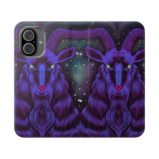 Space goat design flip cover phone case