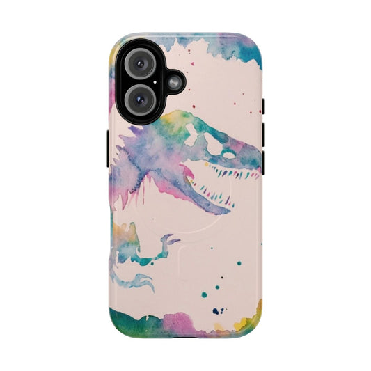 Watercolor Jurassic dinosaur phone case with T-Rex and raptors