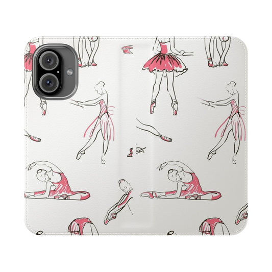 Ballerina silhouette in a graceful pose on a seamless pattern background for a phone case.