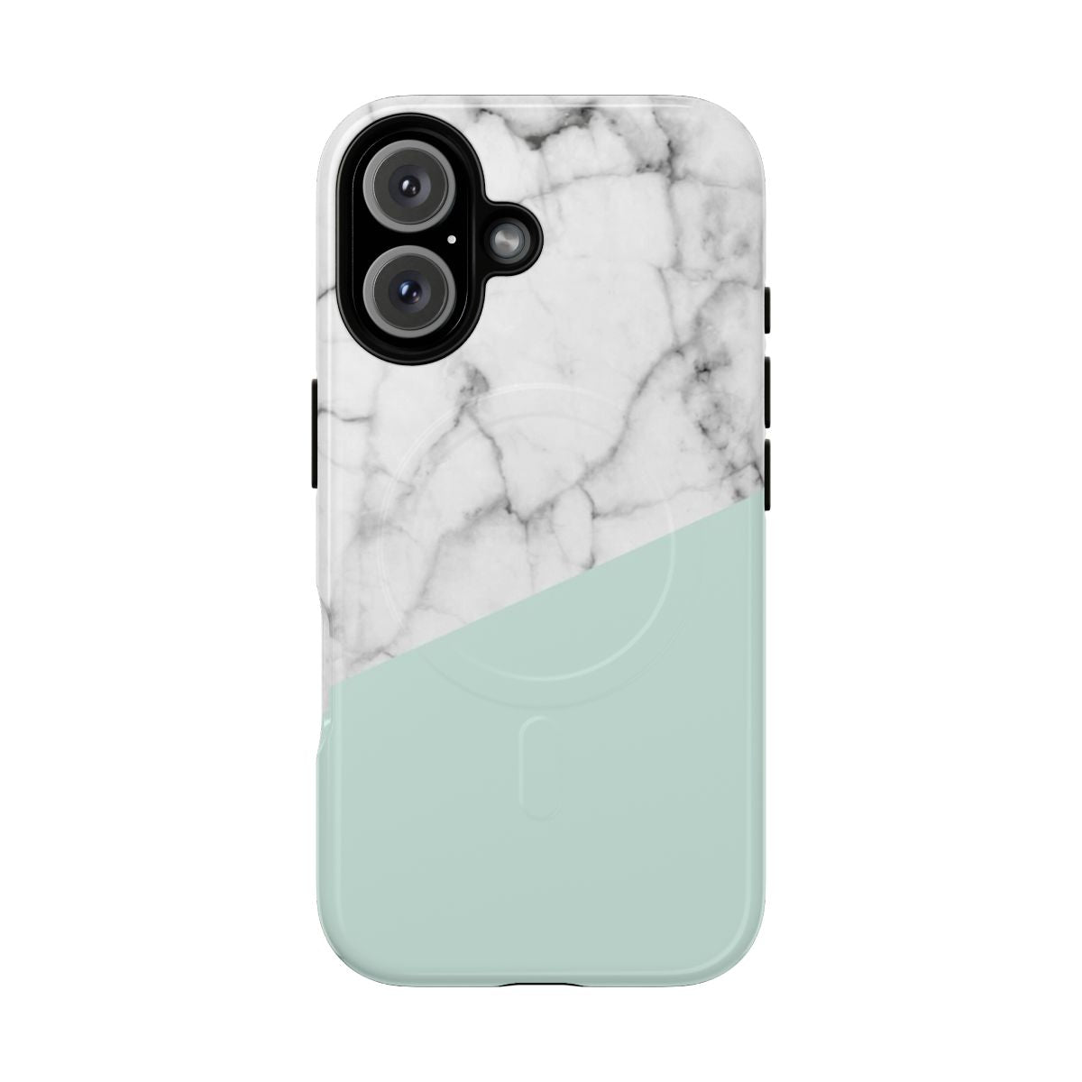 A sleek and stylish marble and pastel mint green phone case