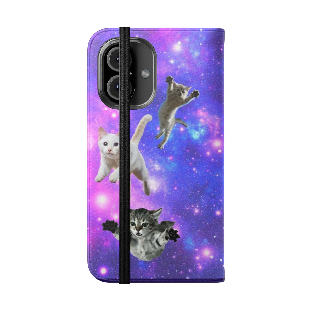 Flip phone case with a whimsical space cat design - Folded Front