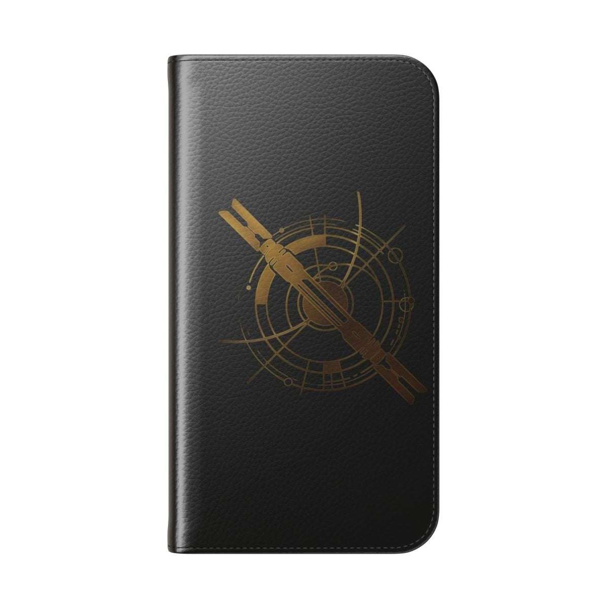 Flip phone case featuring a lightsaber design inspired by the character Cal Kestis from the Star Wars video game Jedi: Fallen Order. - Folded Back