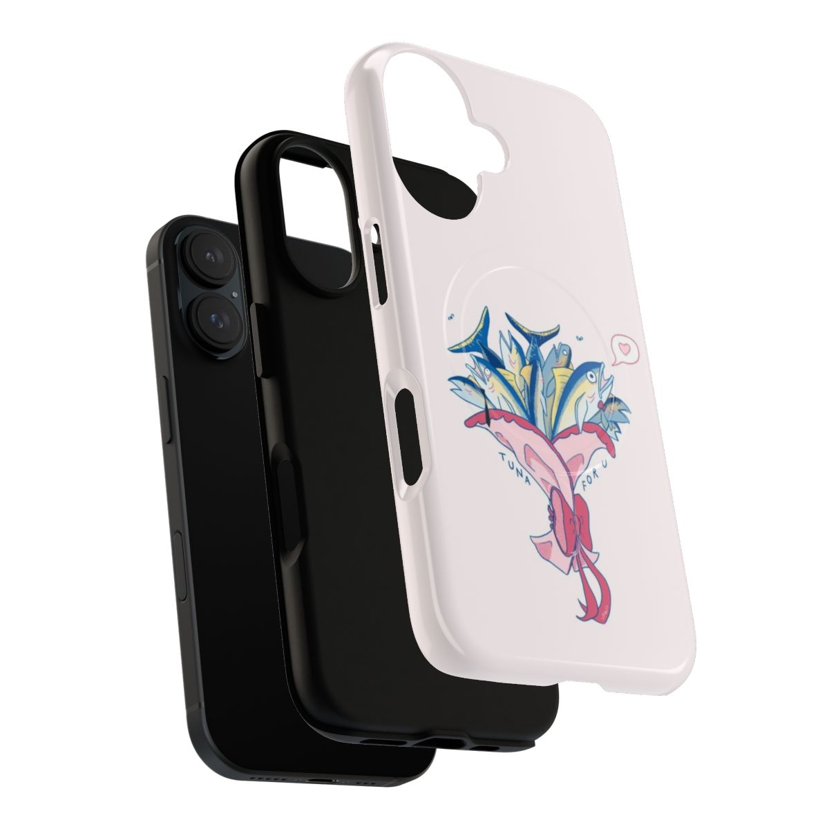 Vibrant pink tuna bouquet phone case with a whimsical and amusing design. - Layers