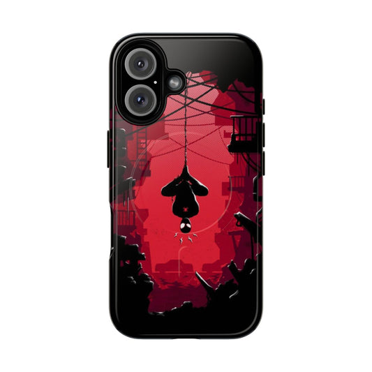 Magnetic tough phone case featuring a spider-man superhero design