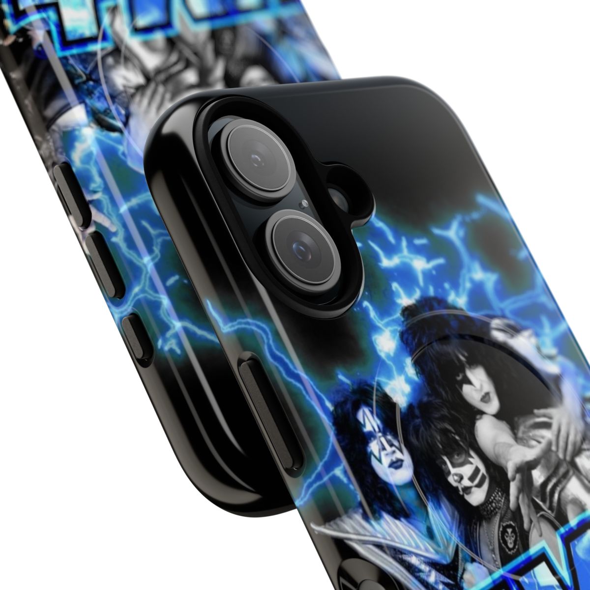 Electric magnetic tough phone case featuring the iconic Kiss band members - Detail