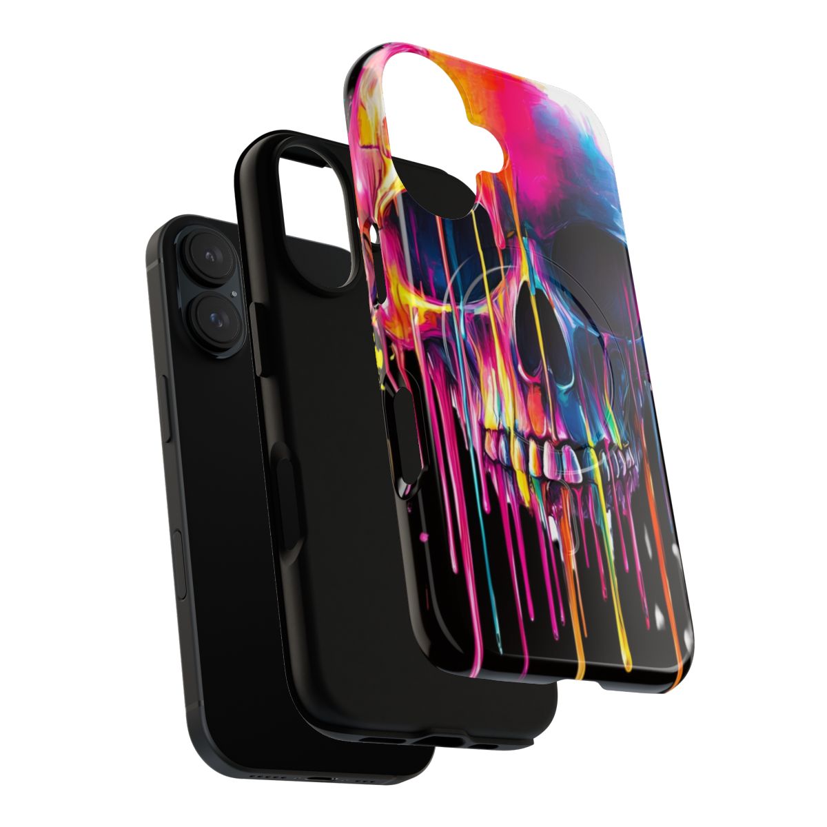 Colorful neon skull with dripping paint and psychedelic, surreal design on a tough phone case. - Layers