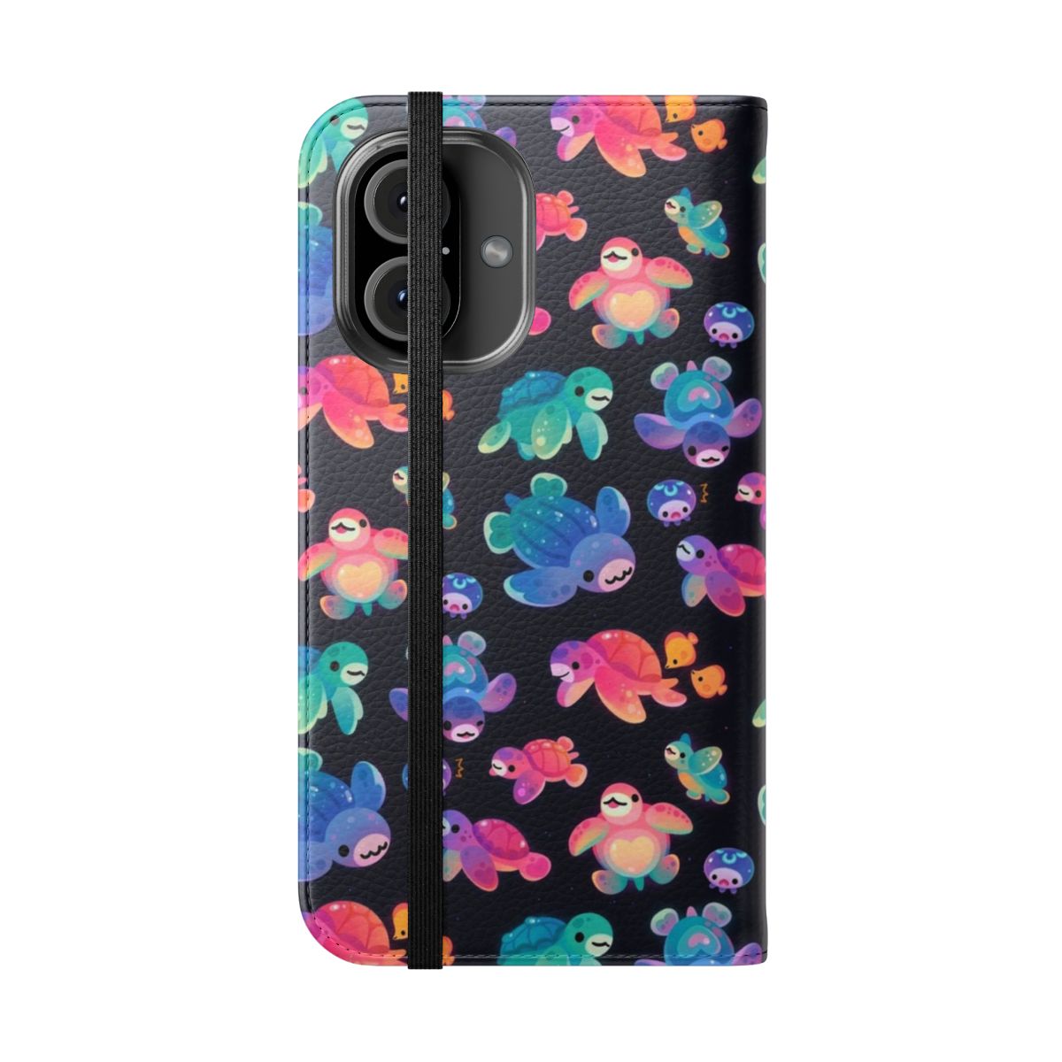 Flip cover phone case featuring a vibrant sea turtle design - Folded Front