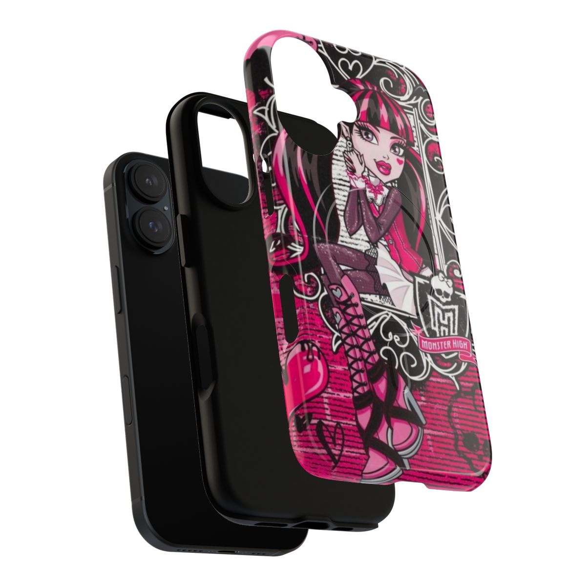 A dark, gothic-inspired phone case featuring Draculaura-style graphics and design. - Layers