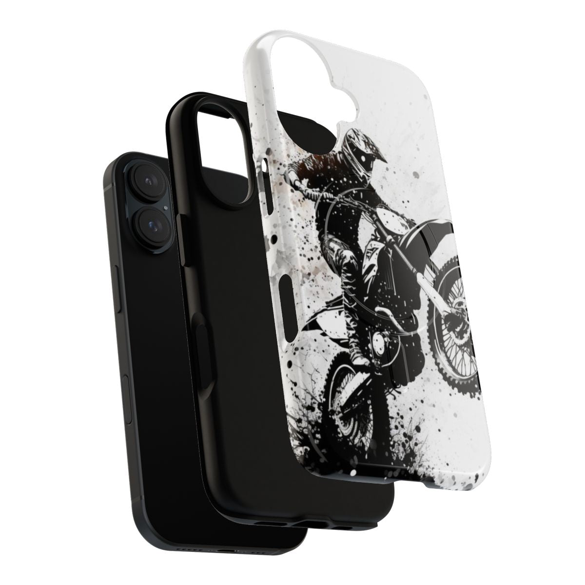 Dirt bike wheelie phone case with black splash and white background - Layers