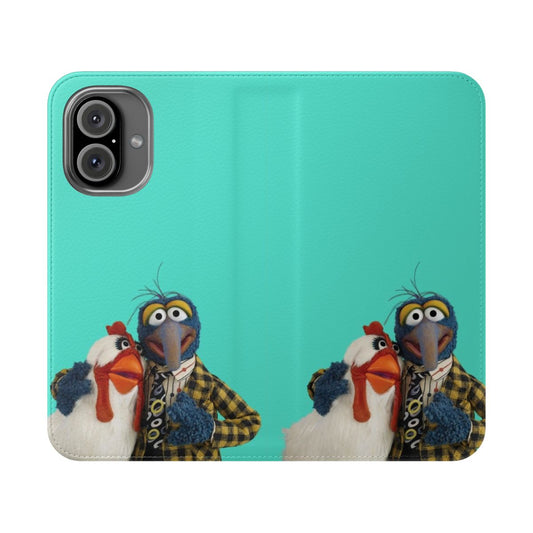 A colorful phone case featuring the iconic Muppet characters Gonzo and Camilla.