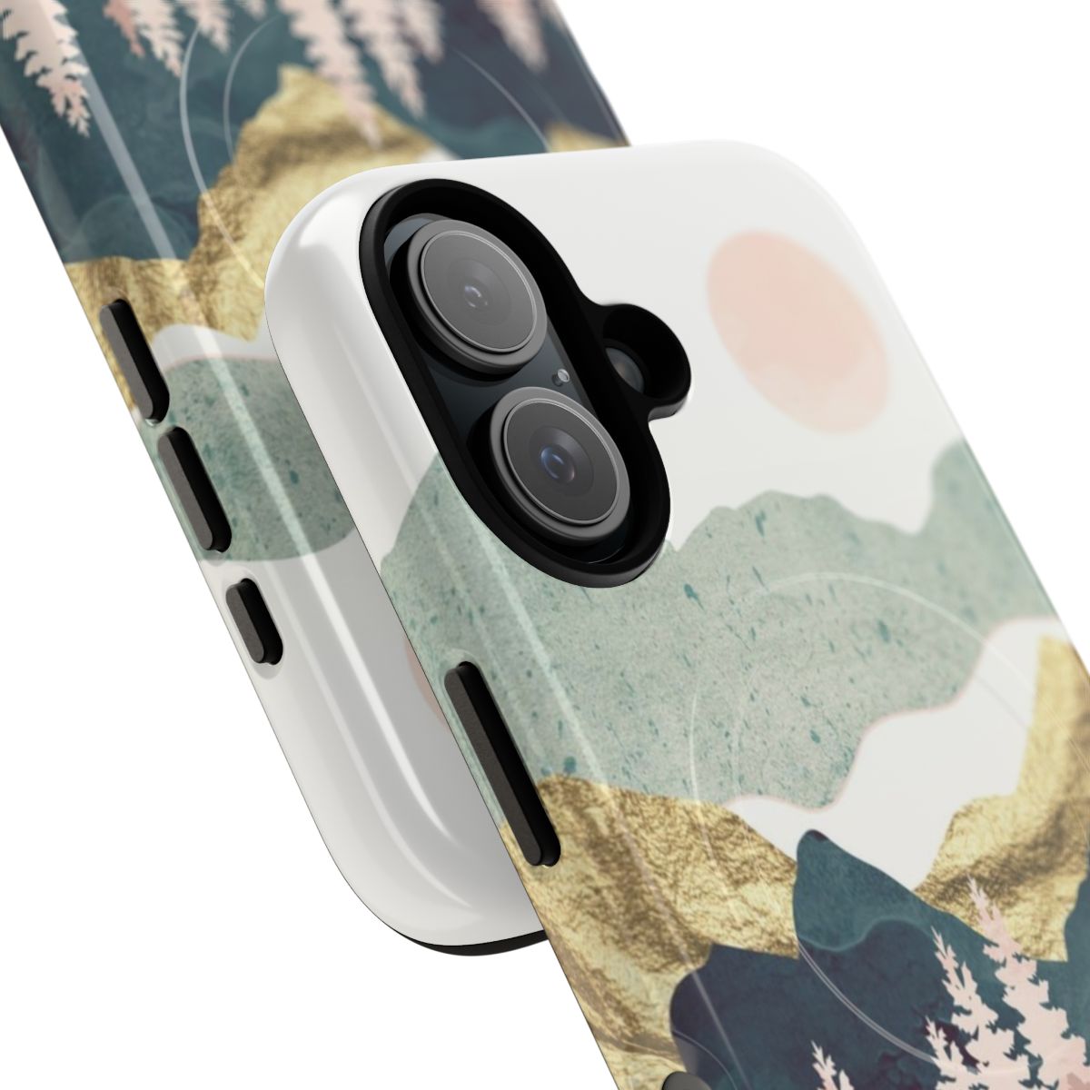 Colorful and modern phone case featuring a scenic summer vista landscape design - Detail