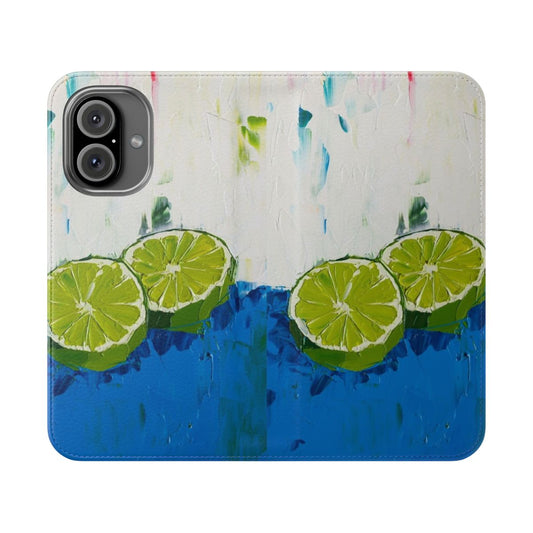 Lime green phone case featuring an original oil painting still life design