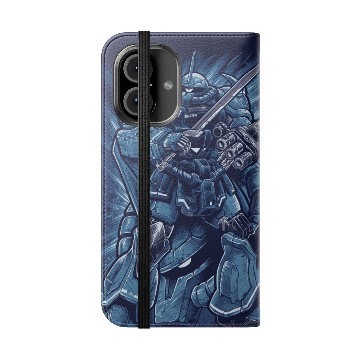 Anime-themed Gundam Gouf Custom flip cover phone case - Folded Front