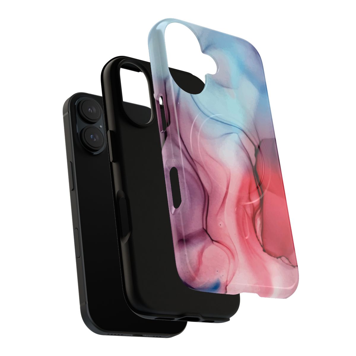 Vibrant abstract alcohol ink painting with flame-inspired fluid art design on a protective phone case. - Layers