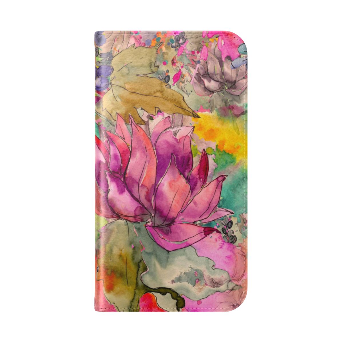 Watercolor floral pattern on a phone case featuring blooming flowers and greenery - Folded Back