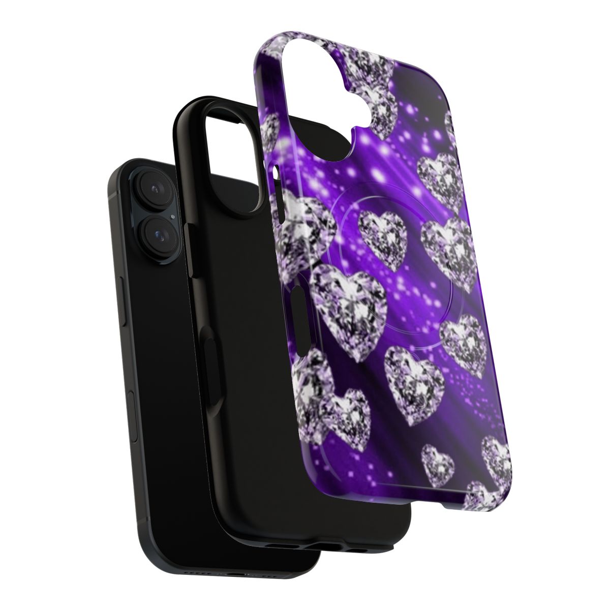 Sparkly purple phone case with diamond hearts design - Layers