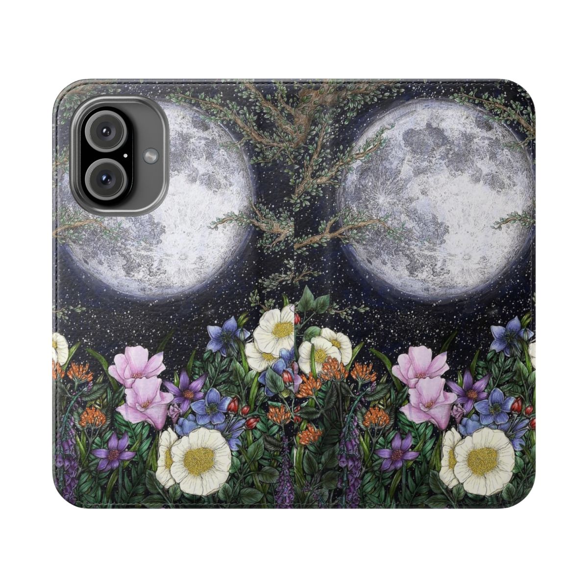 Midnight Garden Floral Phone Case Cover featuring a moon and night sky design