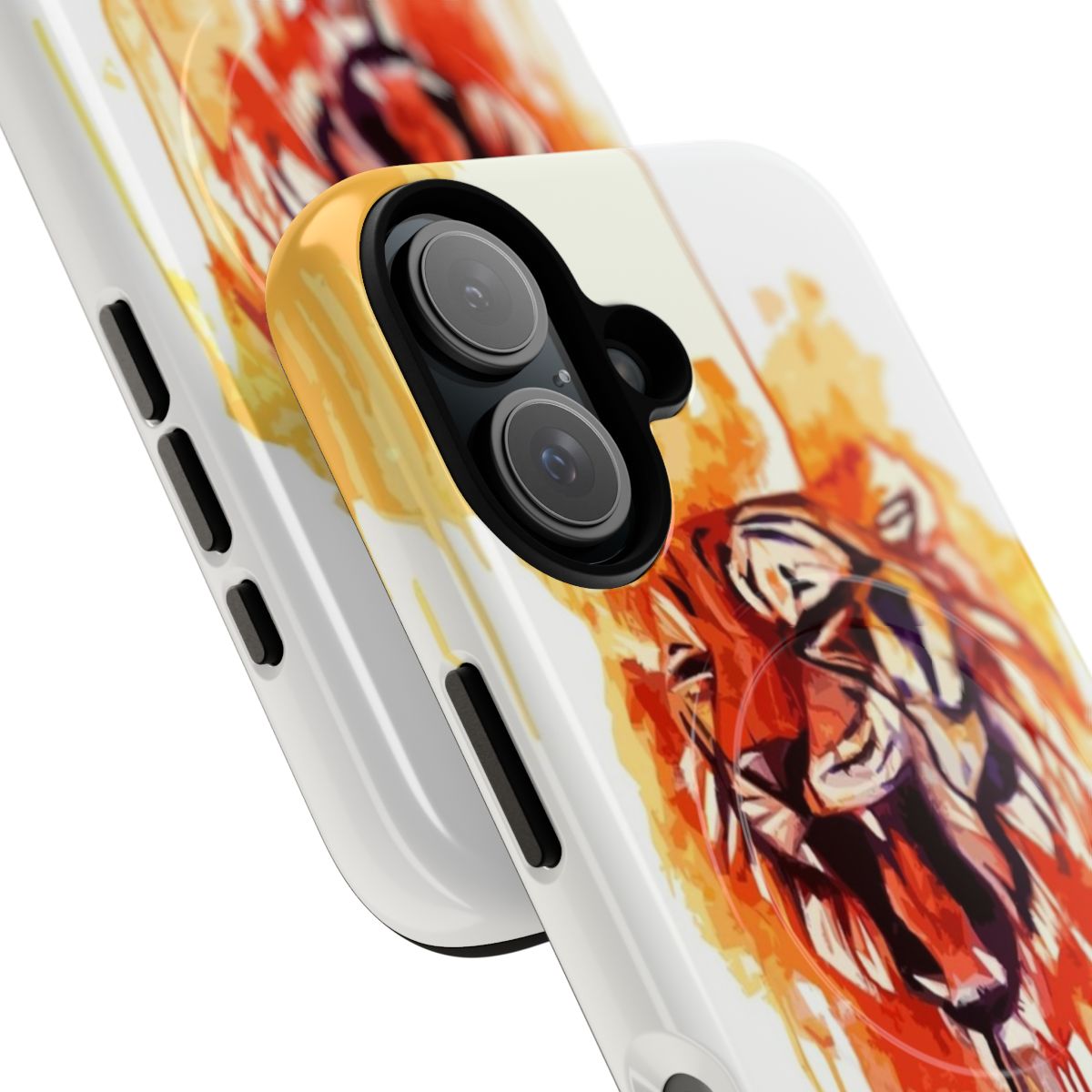 Vibrant watercolor-style illustration of a wild tiger or cat on a durable phone case. - Detail