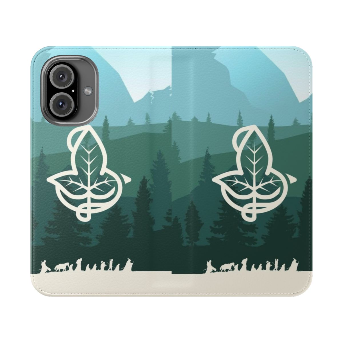 Flip cover phone case with a fantasy, Middle Earth-inspired design