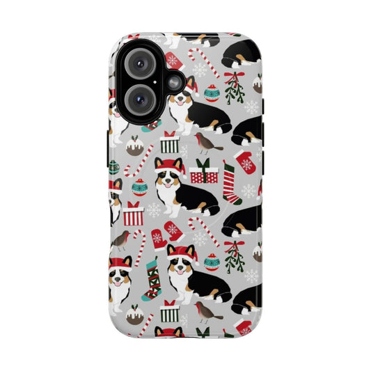 Customizable Corgi Christmas-themed phone case with corgi wearing a santa hat