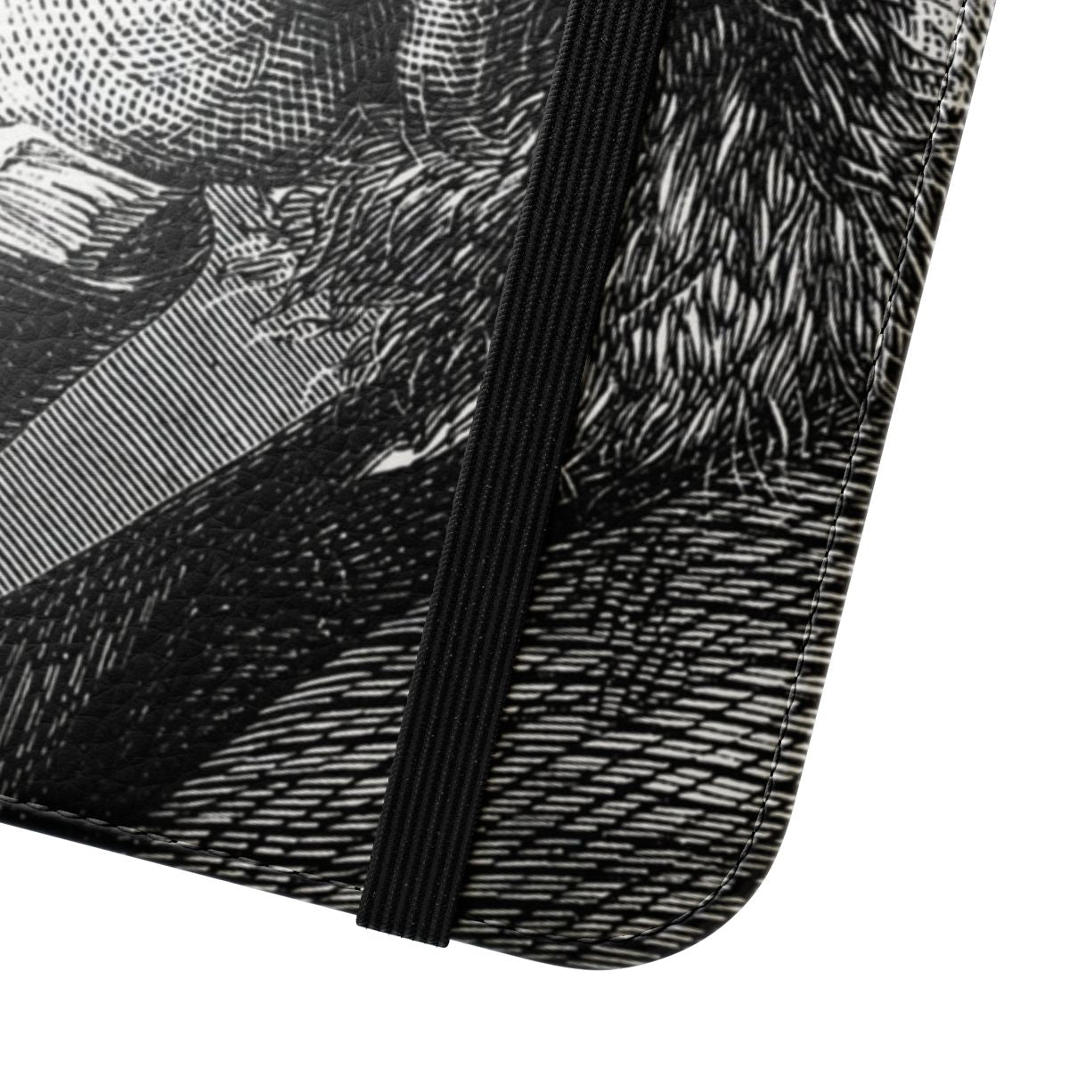 A vintage-inspired flip cover phone case featuring a portrait of the renowned author Charles Dickens. - Close Up