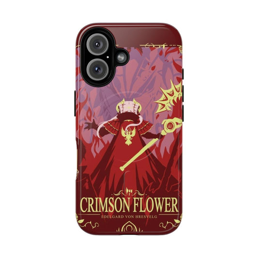 Crimson flower-patterned magnetic and tough phone case