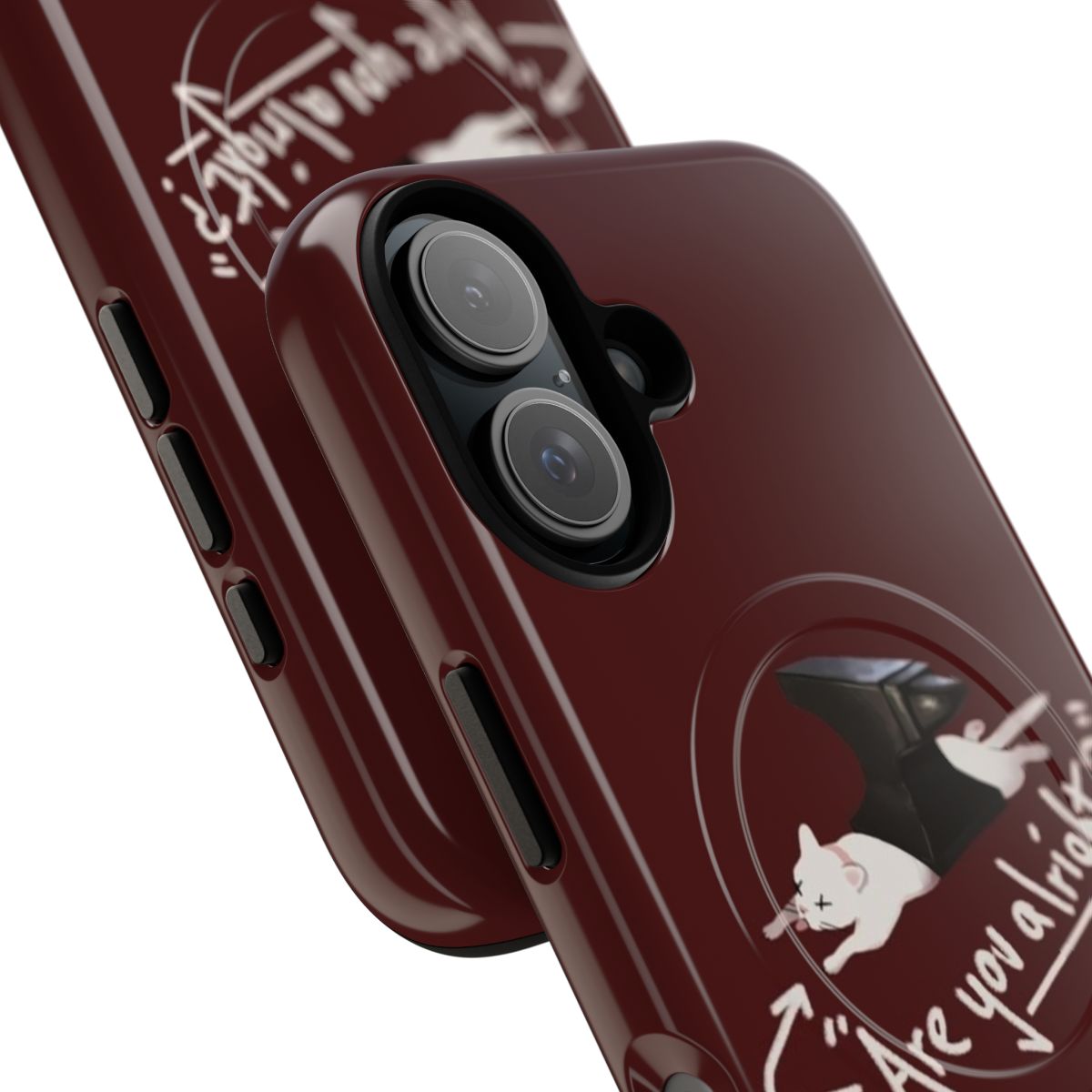 Lovejoy-inspired magnetic tough phone case with "Are You Alright?" design - Detail