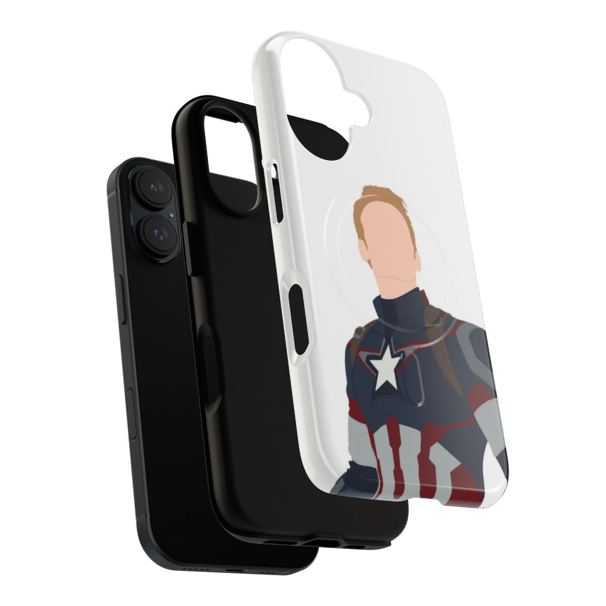 Patriotic phone case with magnetic closure featuring Captain America's iconic shield and colors - Layers