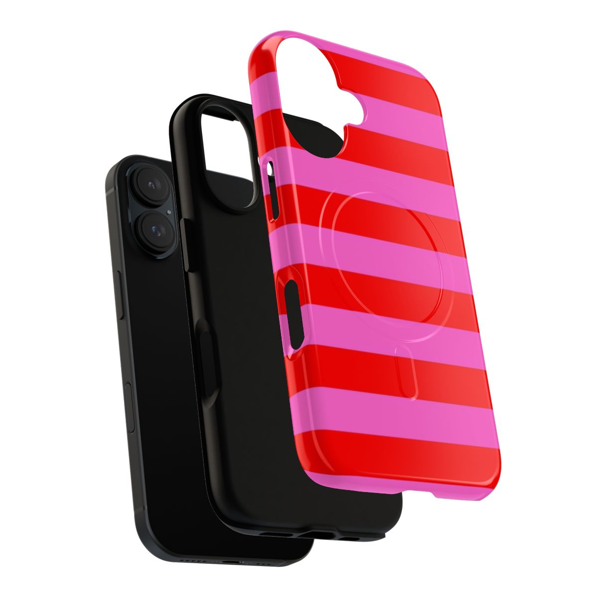 Pink and red phone cases with a geometric, minimalist design - Layers