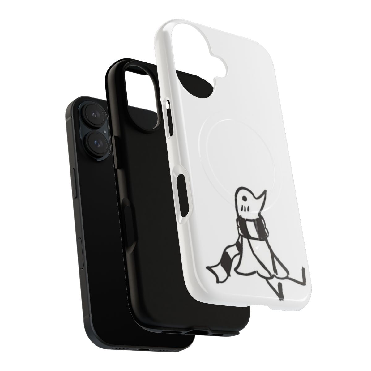 Artistic Goodnight Punpun phone case with a minimalist black and white design featuring line art and doodles - Layers