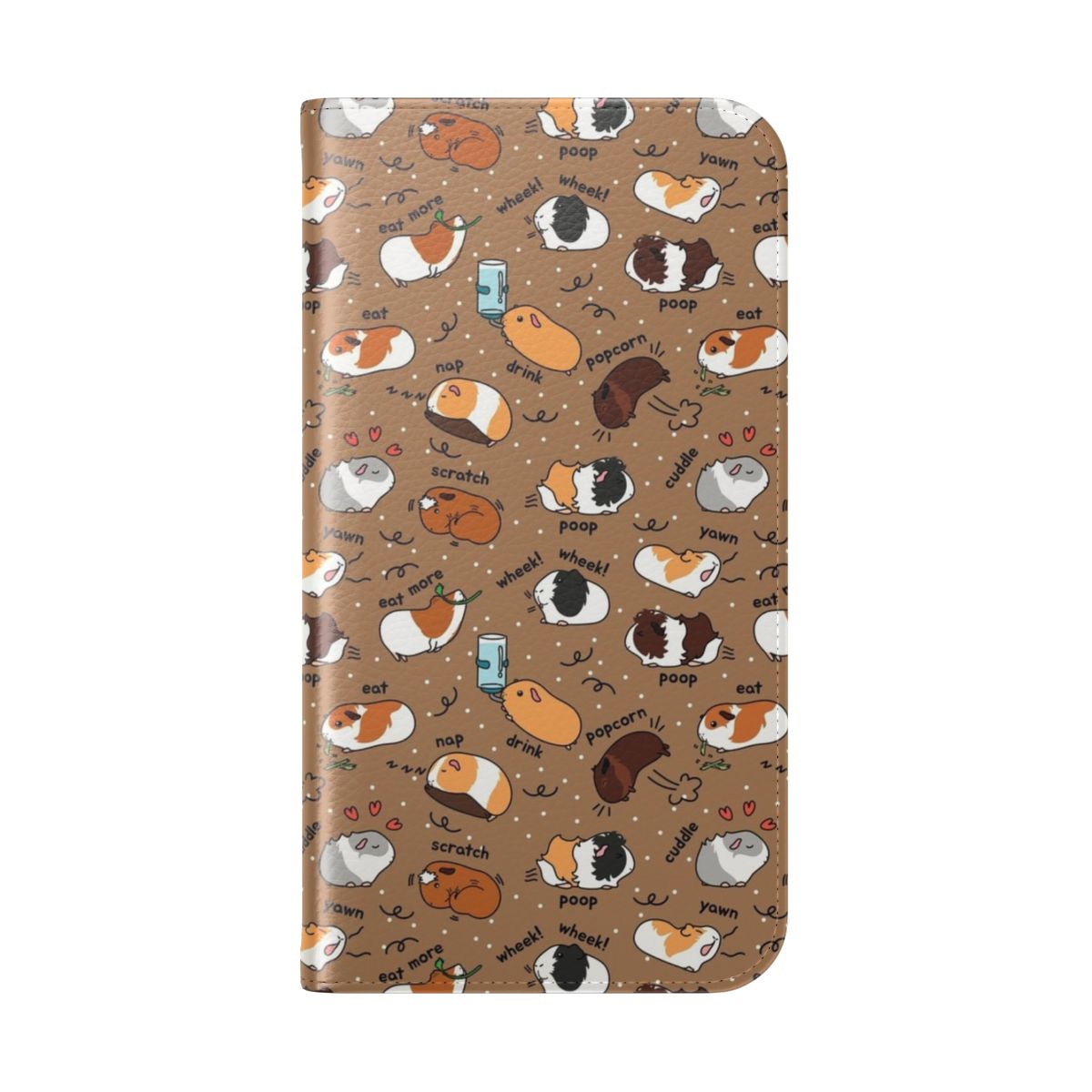 Flip cover phone case with a brown background and a cute guinea pig daily to-do list design. - Folded Back