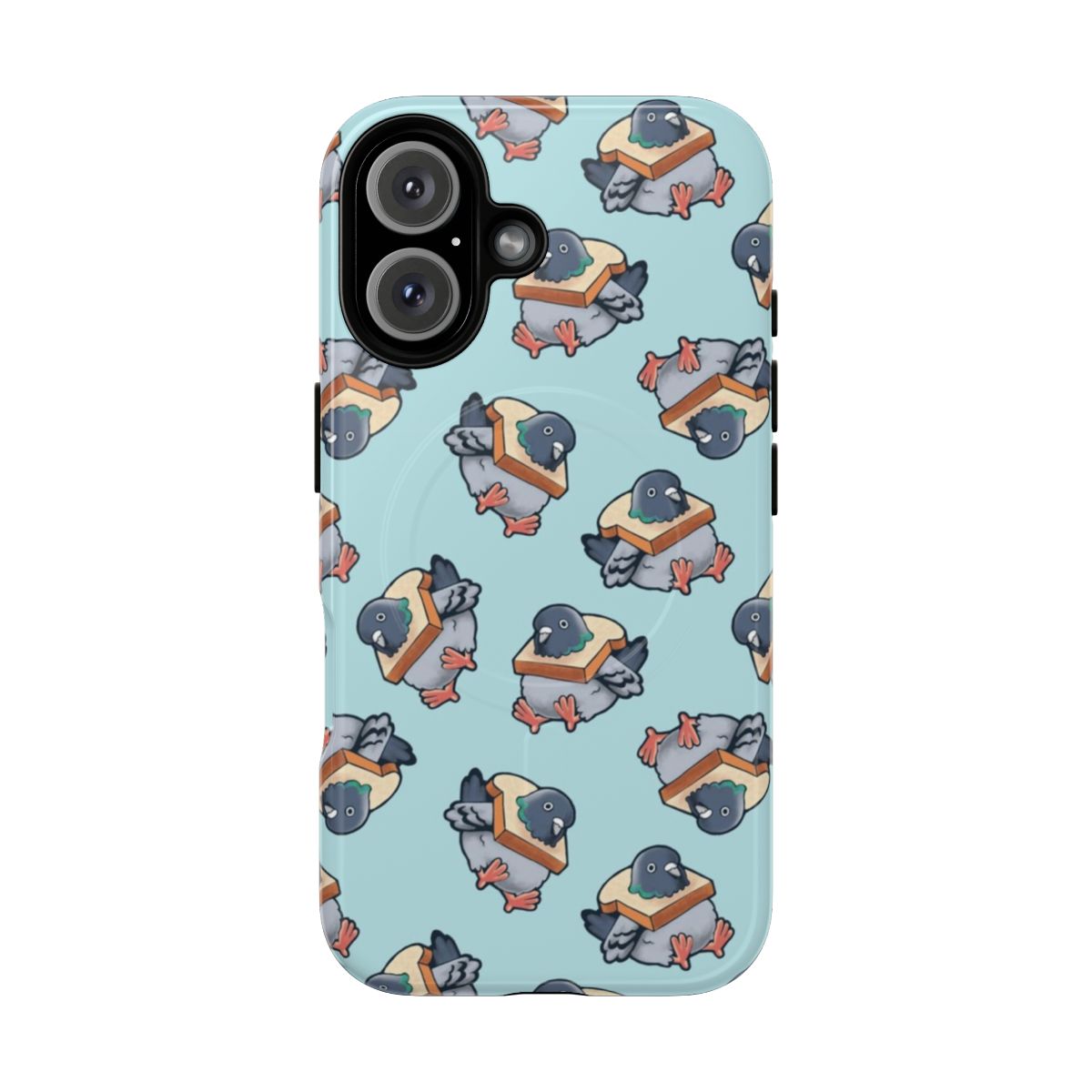 Magnetic tough phone case with a cute, chonky pigeon pattern