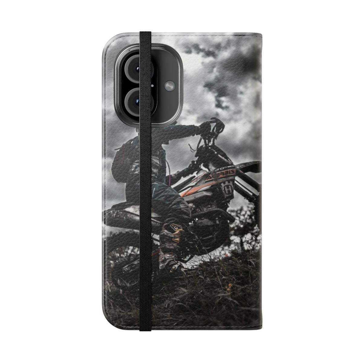 Enduro race inspired flip cover phone case for active outdoor enthusiasts - Folded Front