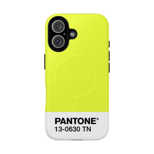 Bright yellow Pantone-inspired phone case with fun typographic design