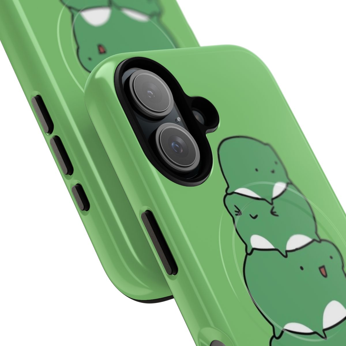 Stacked cartoon frog phone case with a magnetic closure - Detail