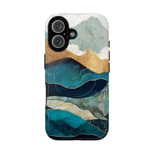 Artistic blue whale phone case with watercolor and ink design