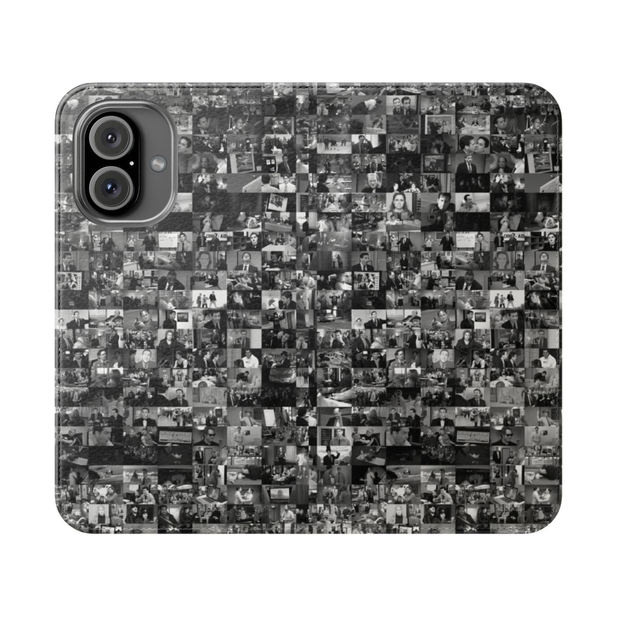 Flip cover phone case featuring characters and scenes from the popular TV show The Office