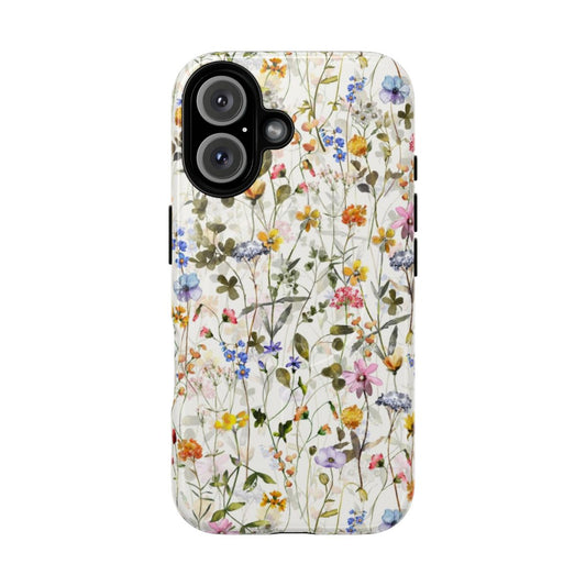 Watercolor floral phone case with vibrant wildflowers in a summer meadow design