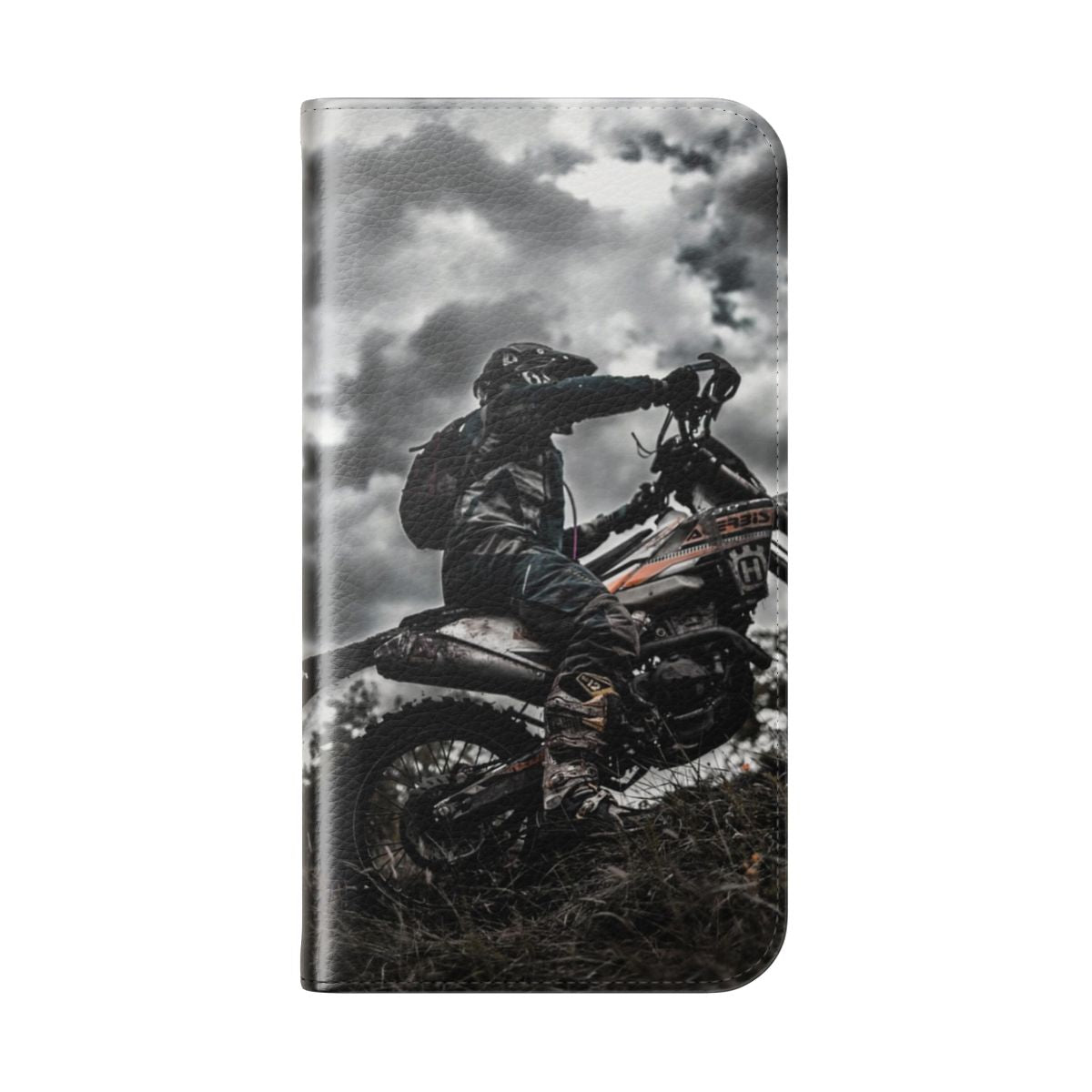 Enduro race inspired flip cover phone case for active outdoor enthusiasts - Folded Back