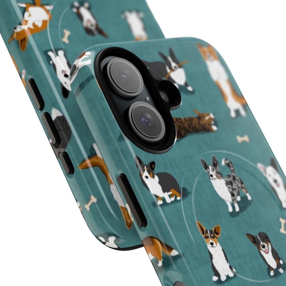 Teal phone case with cardigan corgi breed pattern - Detail