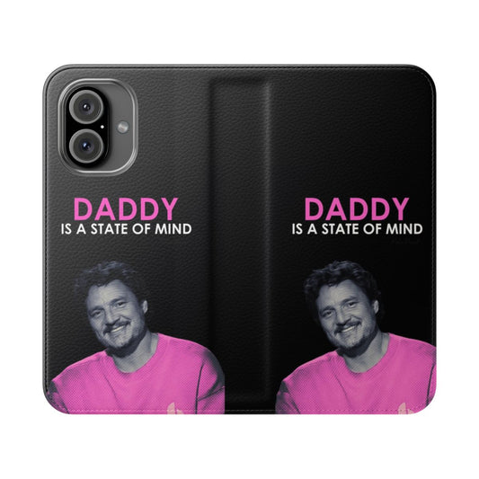 Colorful and trendy phone case featuring an illustration of Pedro Pascal with the text 'Daddy'