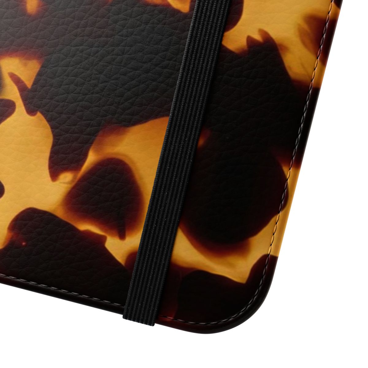 A stylish flip phone case cover featuring a textured, abstract tortoise shell design in black, white, and gold tones. - Close Up