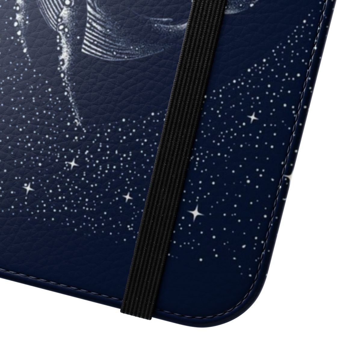 Starry night-inspired phone case with a humpback whale swimming amongst the stars and galaxies - Close Up