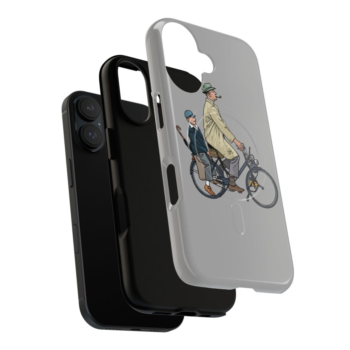 Vintage-style phone case featuring characters from Jacques Tati's film "Mon Oncle" - Layers