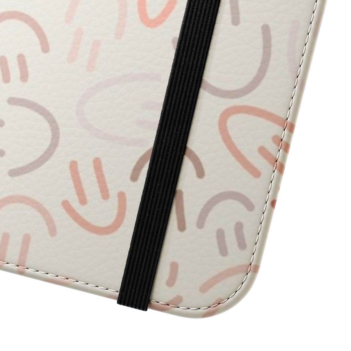 Smiley face flip phone case in neutral colors - Close Up