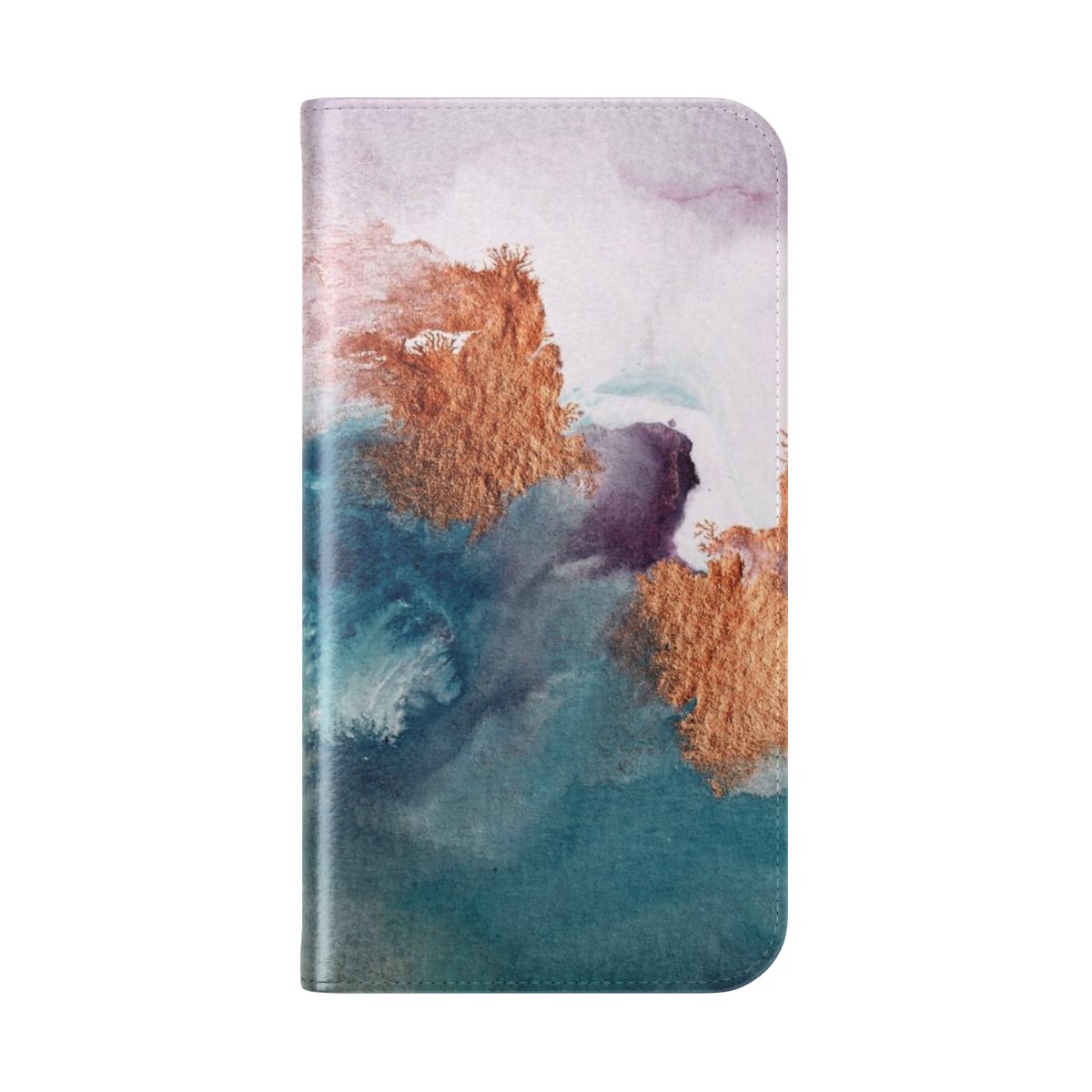 Vibrant abstract watercolor painting in shades of blue, violet, and pink printed on a phone case. - Folded Back