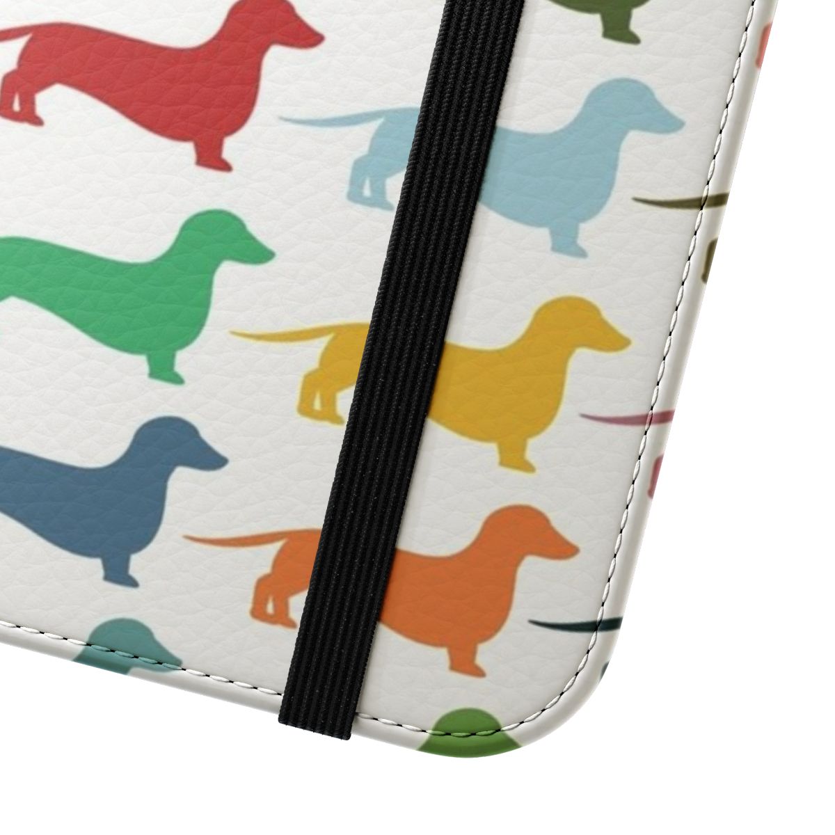 Dachshund-print flip phone case with a vintage, minimalist design - Close Up