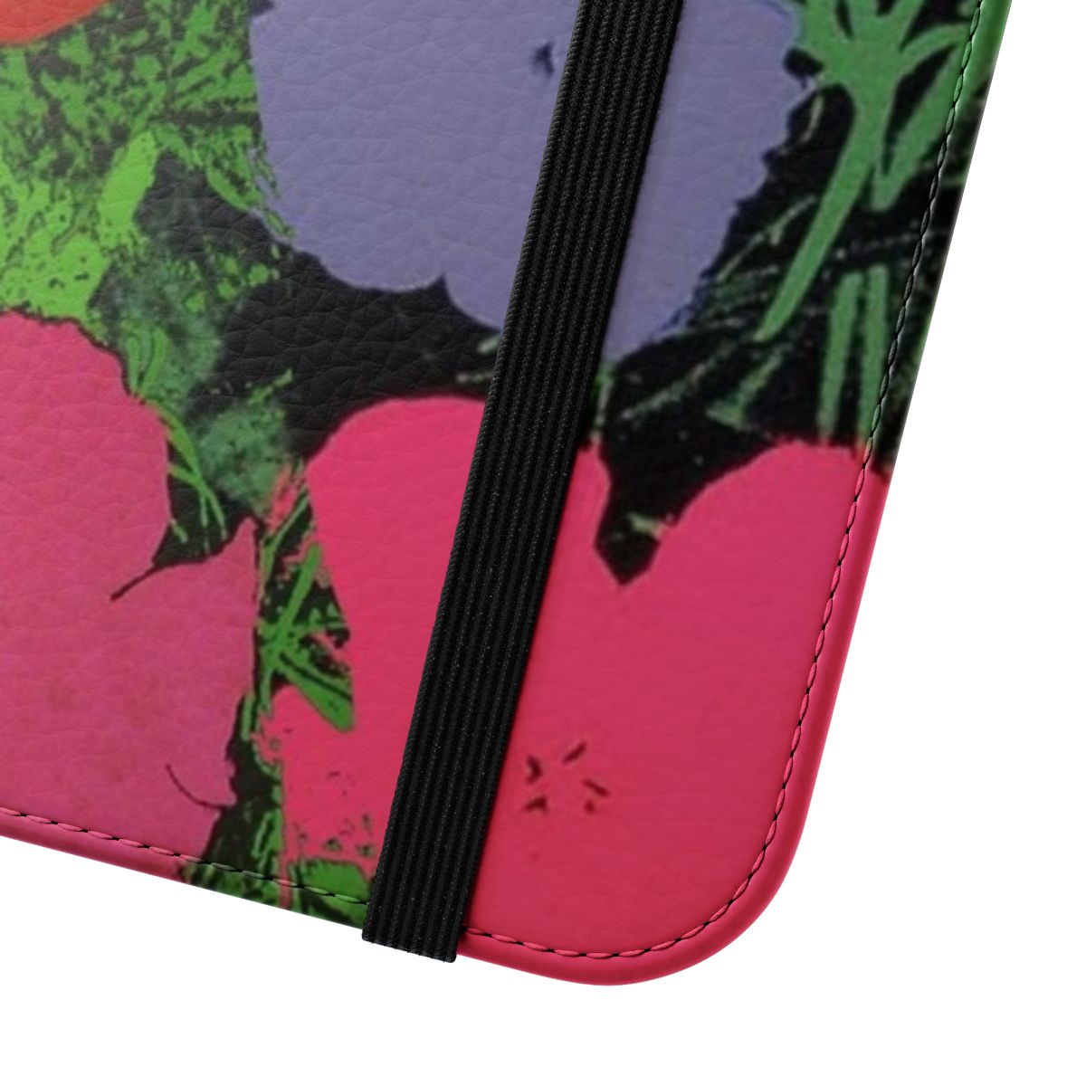 Vibrant and colorful phone case featuring a floral design inspired by the iconic pop art of Andy Warhol. - Close Up