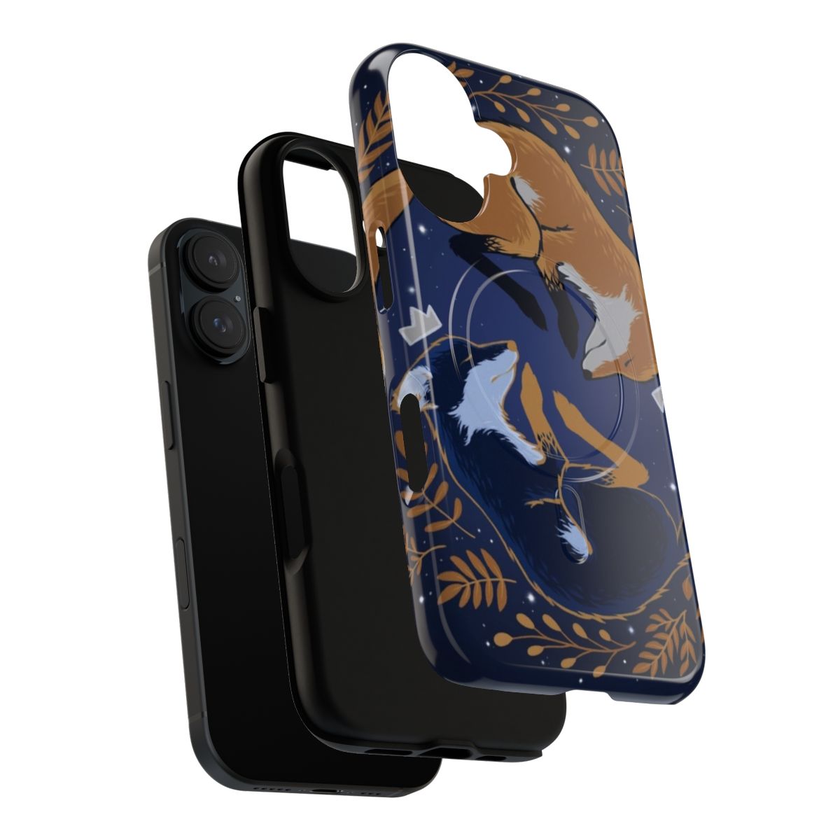 Magnetic phone case with a night forest and foxes design - Layers